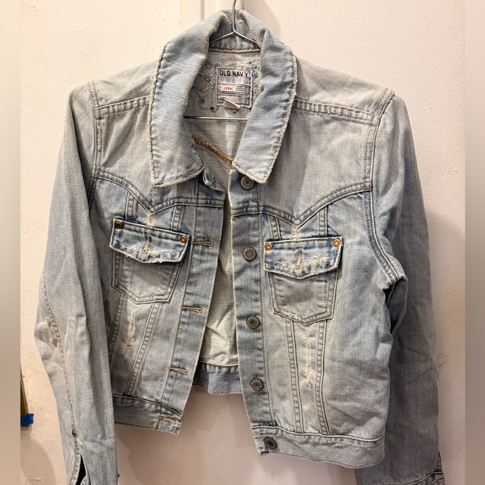 90s Light Blue Denim Jacket with Embroidery